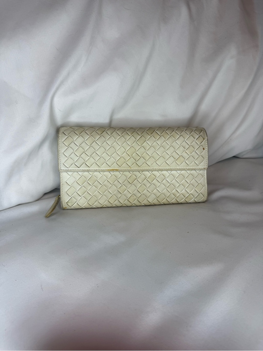 Bottega Veneta Cream Intrecciato Woven Zip Wallet